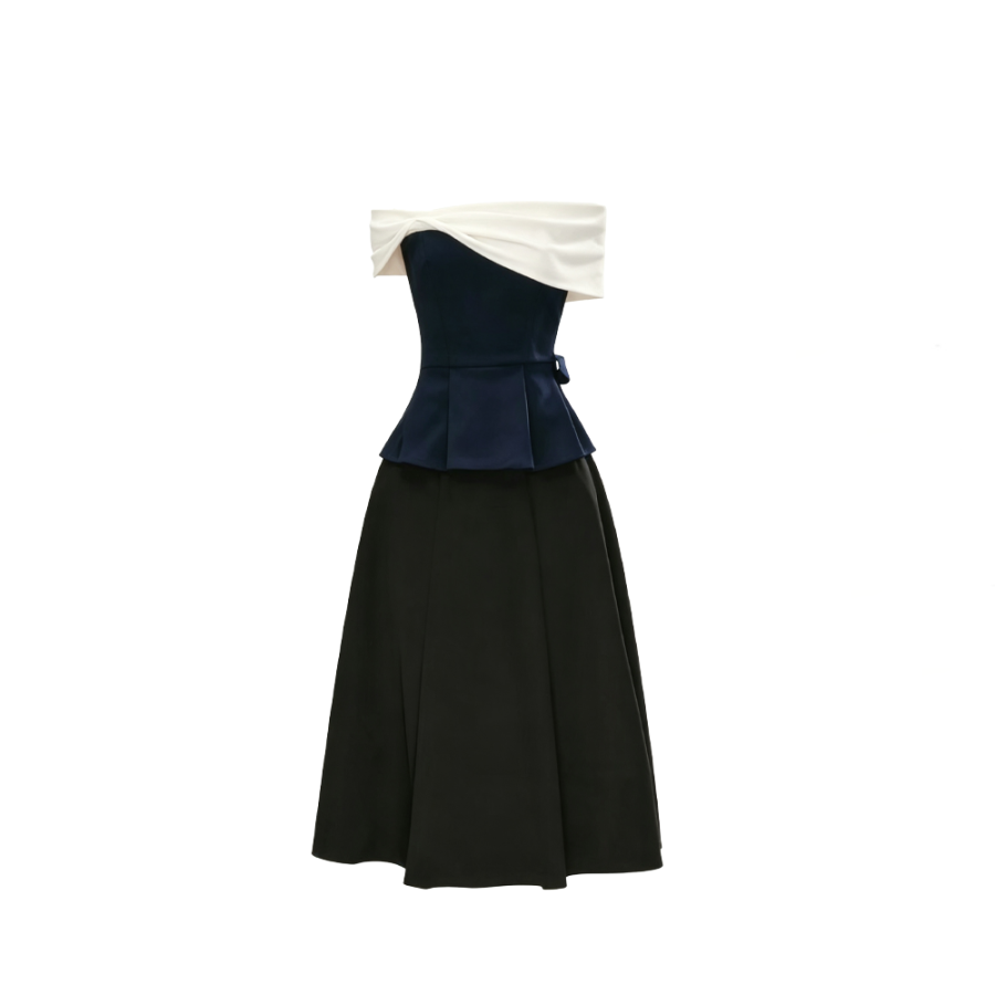 CPAURA Two Piece Skirt Sets Women's Off The Shoulder Moderate Long Skirt