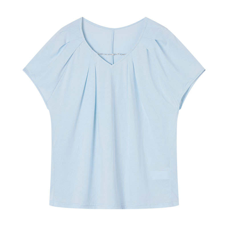 XIANGYING T Shirts Women's Nautical Blue V Neck Moderate