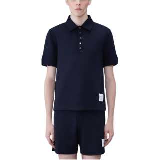 THOM BROWNE THOM BROWNE· Wool Short Sleeve Polo Shirt Men's Marine Blue