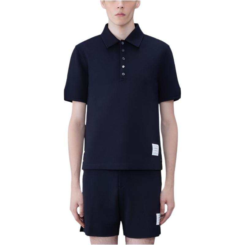 THOM BROWNE THOM BROWNE· Wool Short Sleeve Polo Shirt Men's Marine Blue
