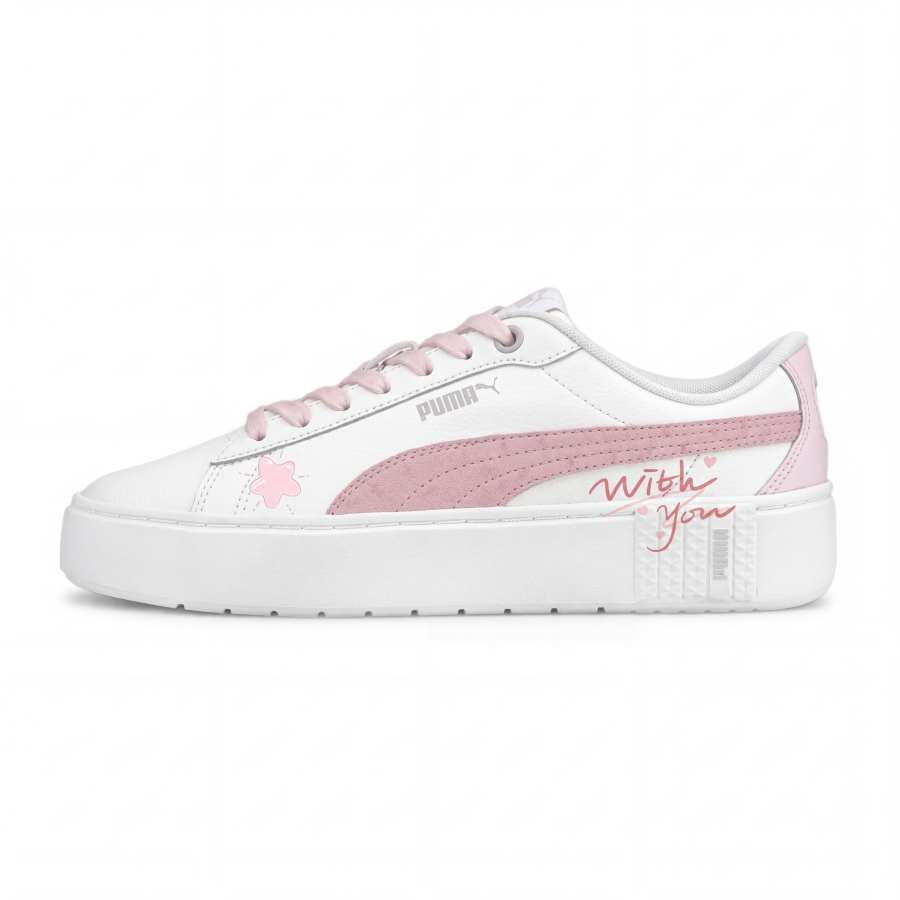 PUMA Smash Platform L Leather Abrasion Resistant Breathable Low top Skateboard Shoes Women's White Pink