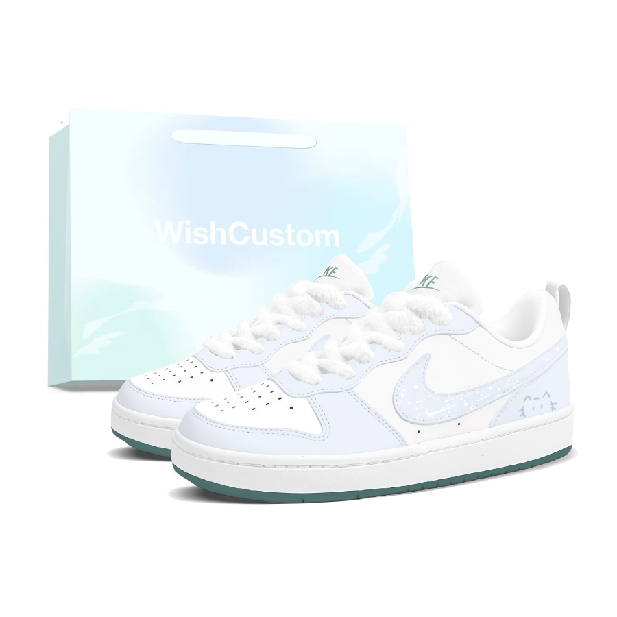 Nike Nike Court Borough Milk Blue Soft Abrasion Resistant Low top Skateboard Shoes Women's White Blue