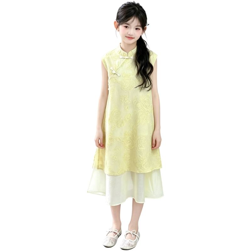 YALU Grade School Dresses Lapel Moderate Midi Skirt Stretch