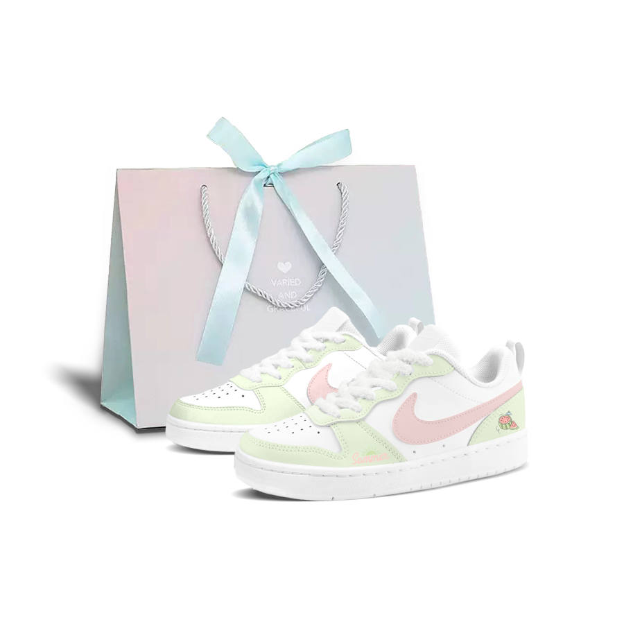 Nike Nike Court Borough Pink Lime Watermelon Leather Low top Kids' Skateboarding Shoes Light Green Teenagers