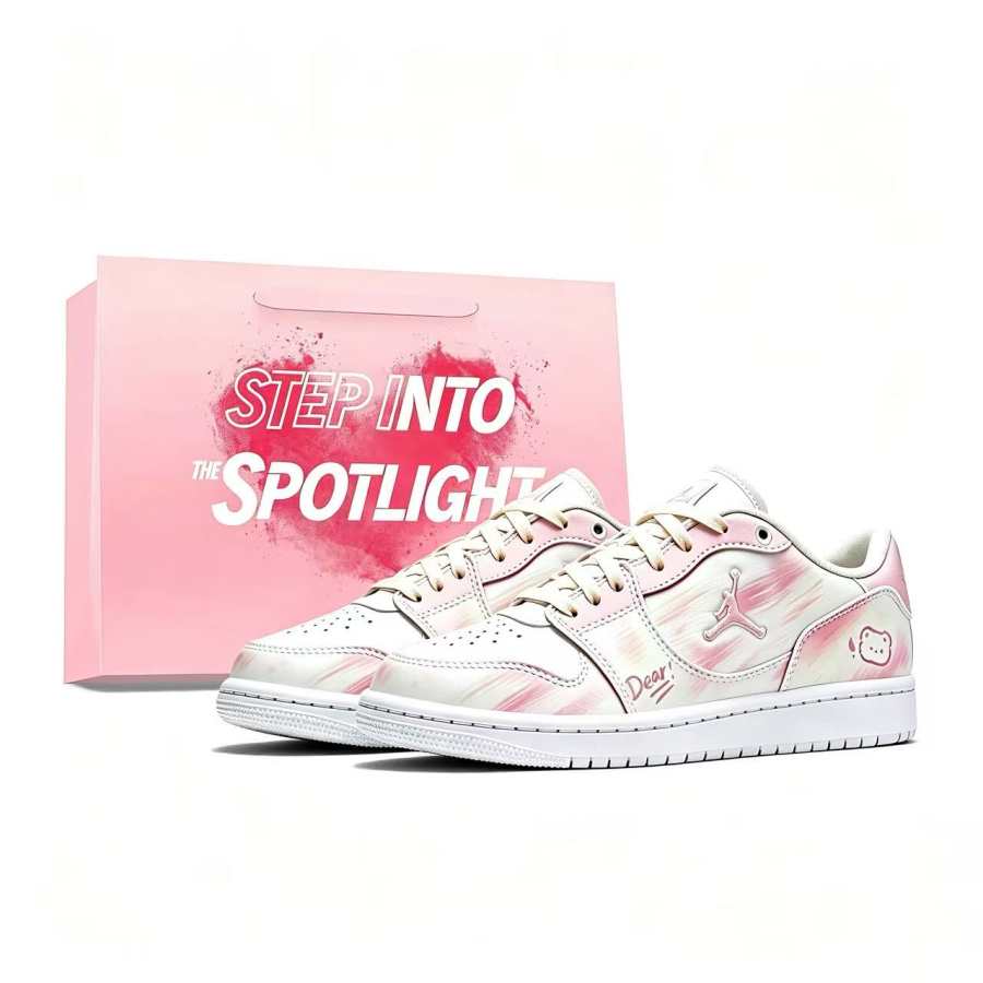 Jordan Jordan COURT CONNECT Bear Abrasion Resistant Breathable Low top Kids' Skateboarding Shoes Pink White Teenagers