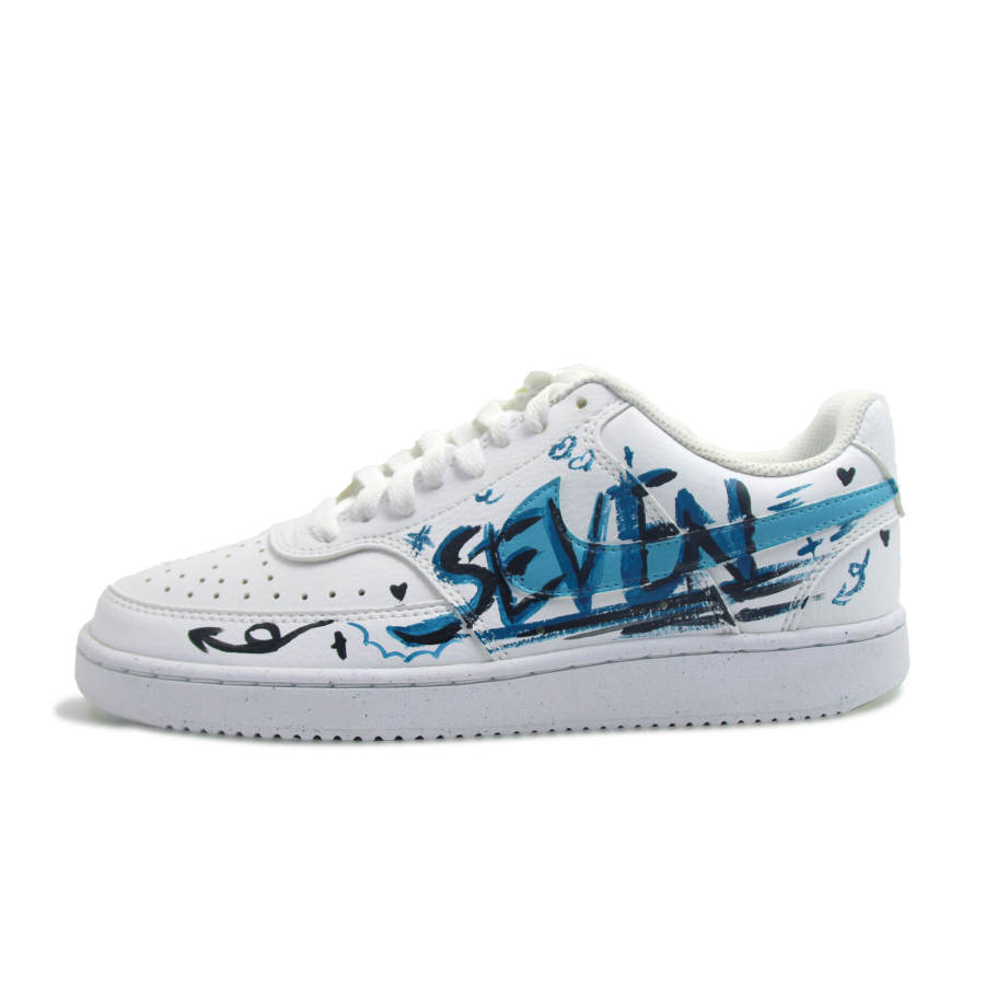 Nike Nike Court Vision 1 Synthetic Leather Hand Drawn Graffiti Abrasion Resistant Lightweight Breathable Low top