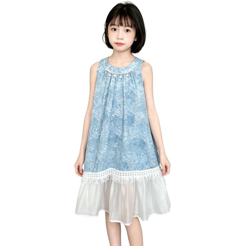 YALU Grade School Dresses Lapel Moderate Midi Skirt Stretch