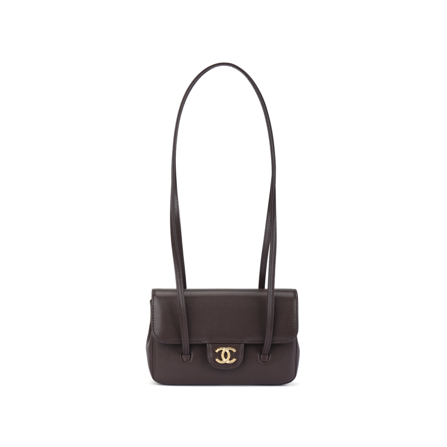 CHANEL Calfskin Shoulder Bag Women's Dark Brown