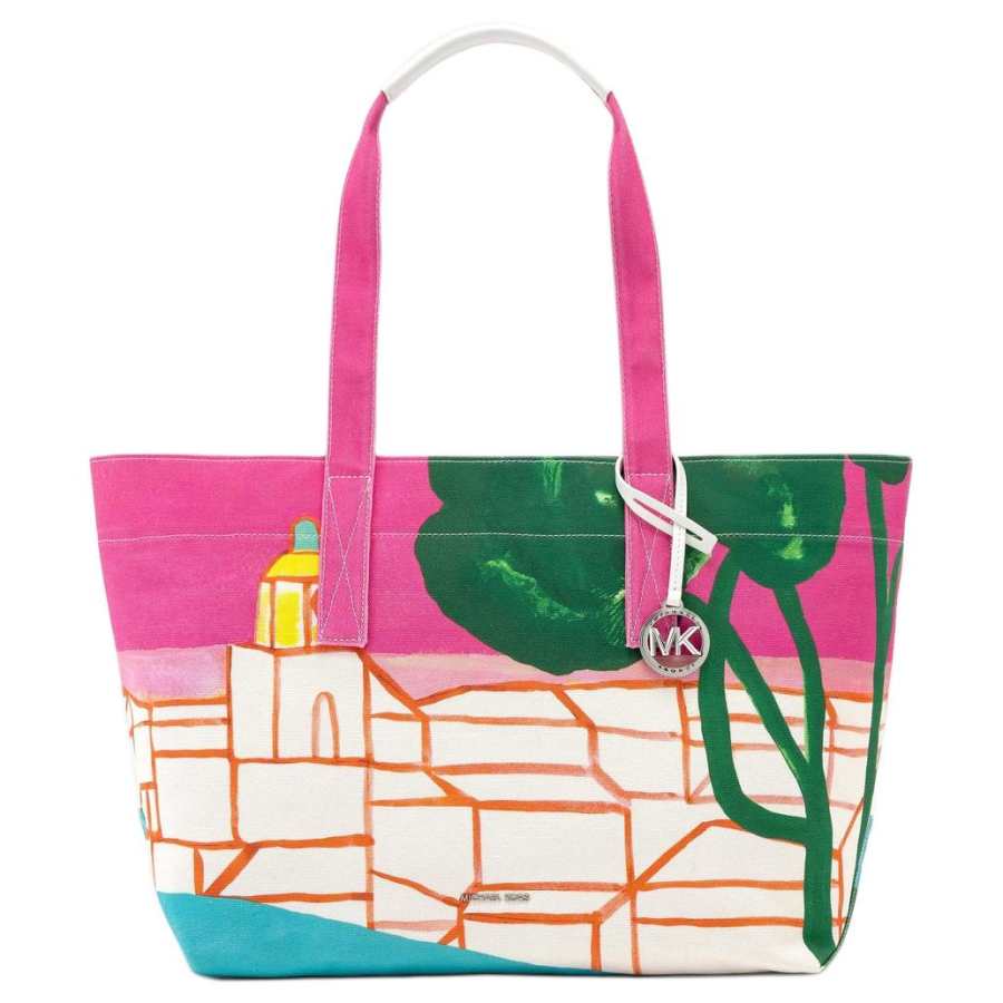 MICHAEL KORS X Christina Zimpel Collaboration Patterned Print Cotton Tote Bag, Shoulder Bag Large Women's Raspberry