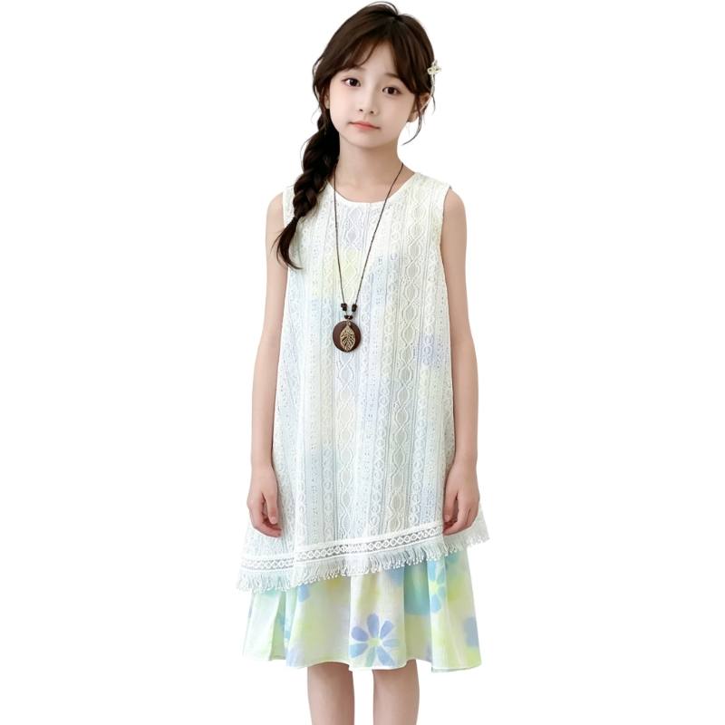 YALU Grade School Dresses Crew Neck Moderate Midi Skirt