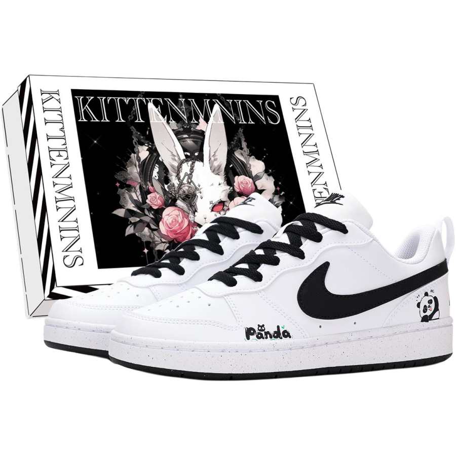 Nike Nike Court Borough Cushioning Abrasion Resistant Low top Kids' Skateboarding Shoes Black White Teenagers
