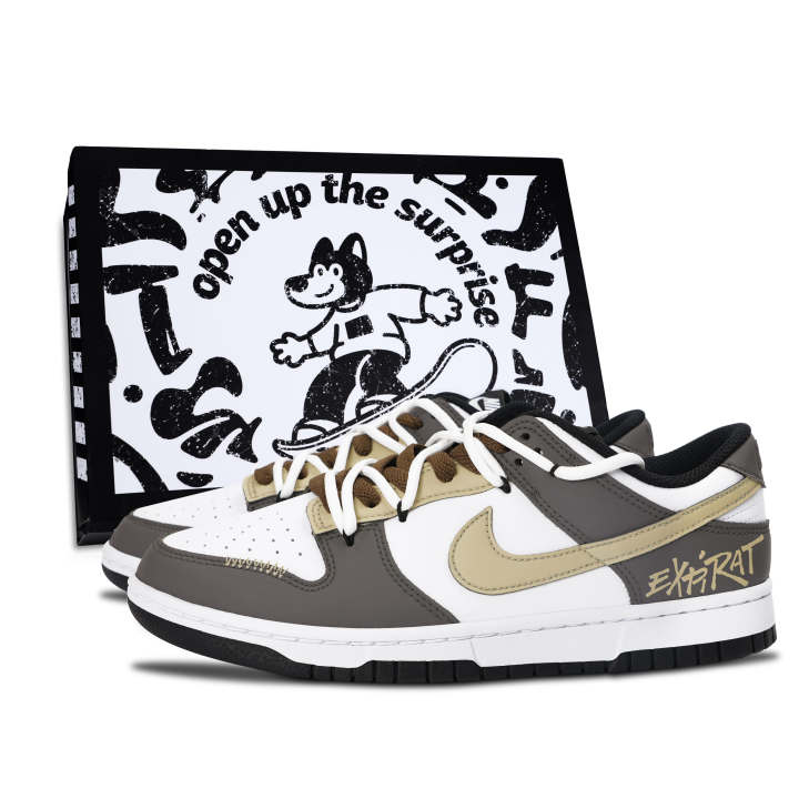 Nike Nike Dunk Black White, Gray Brown Wild Fun Leather Low top Skateboard Shoes Unisex Gray