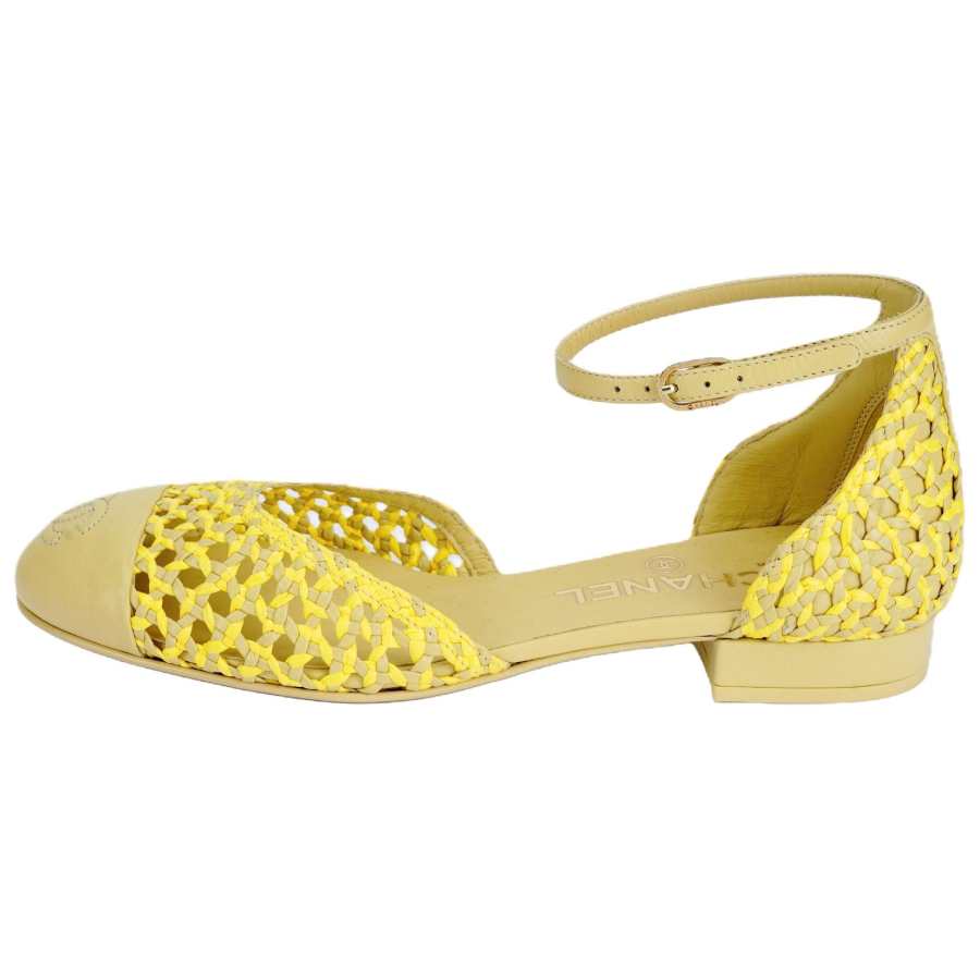 CHANEL 22P Leather Casual Shoes Women's Yellow
