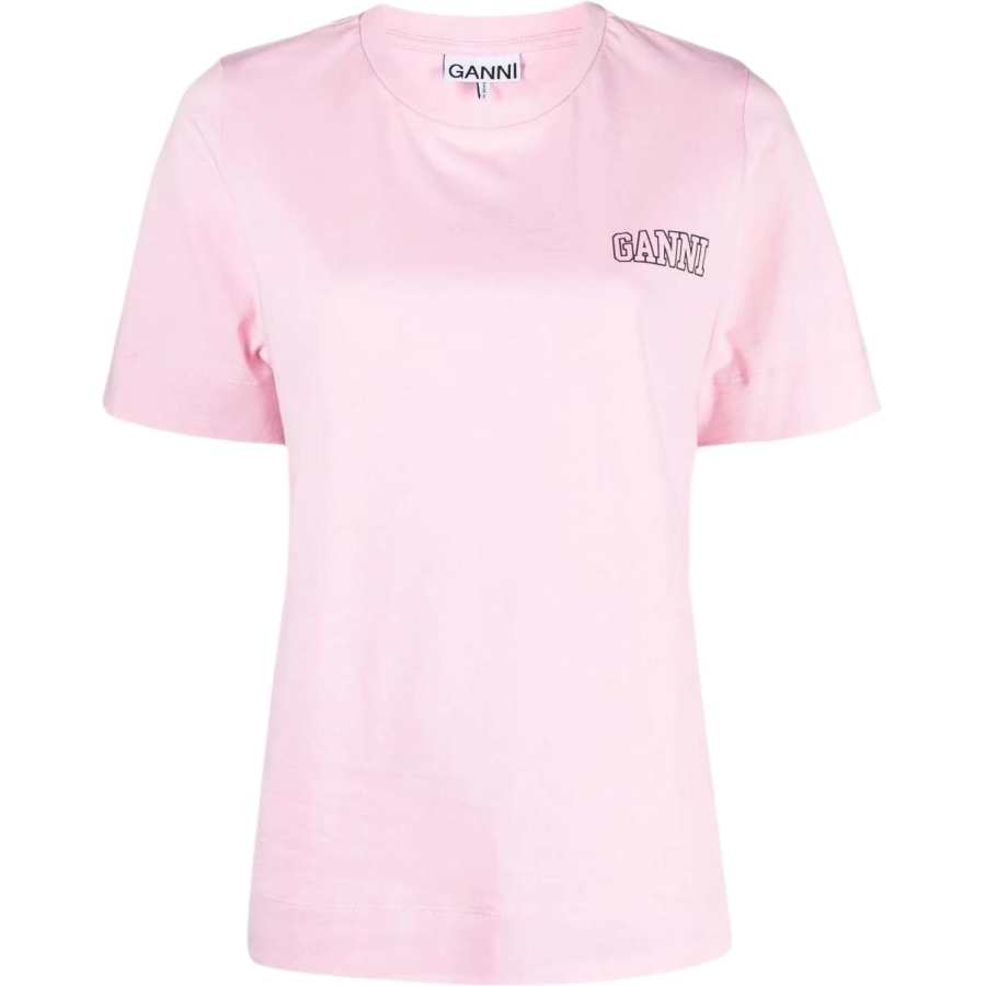 GANNI T Shirts Women's Pink Crew Neck Moderate Straight Fit
