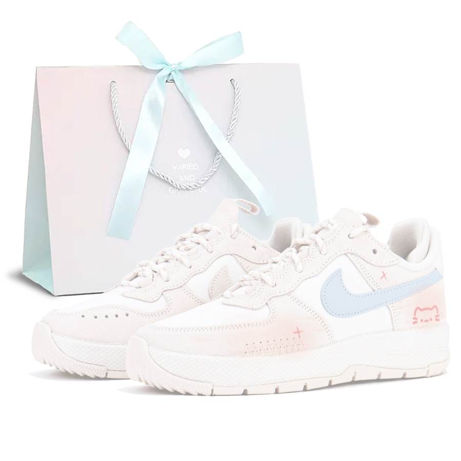 Nike Nike Air Force 1 Cute Blue Meowth Suede Abrasion Resistant Slip Resistant Low top Skateboard Shoes Women's Pink