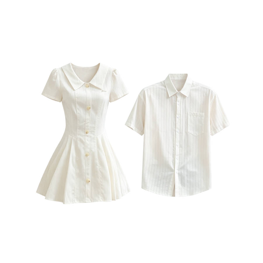 TUSHIFEI Couple Sets Women's Polo Collar Moderate Short Skirt