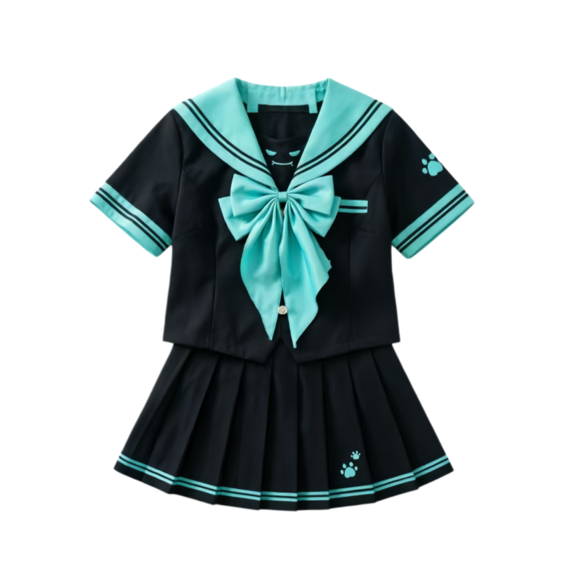 DUSHE Uniforms Women's Magic Cat Black Short Sleeved Set Lapel Thin Short Skirt