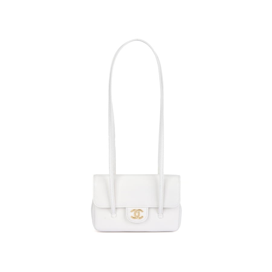 CHANEL Calfskin Shoulder Bag Women's White