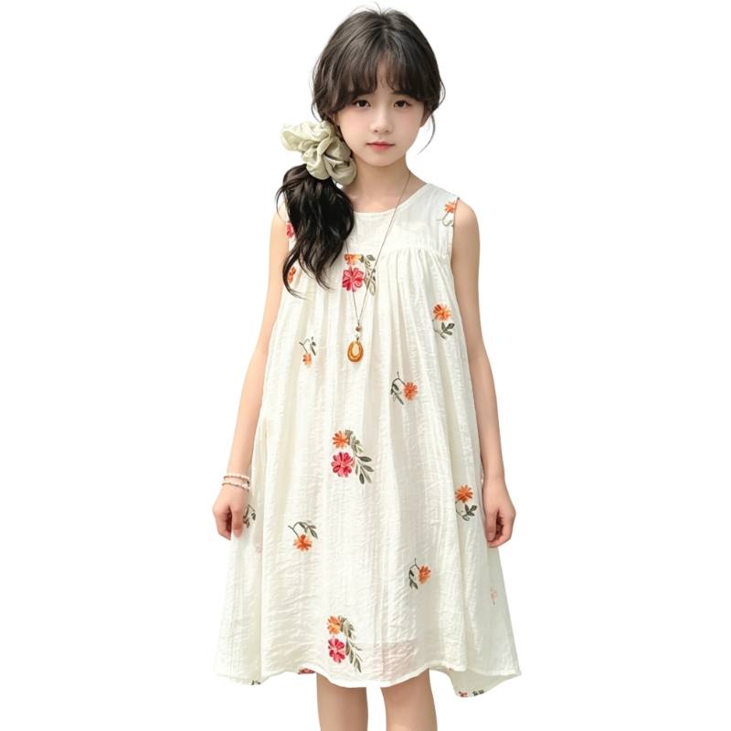 YALU Grade School Dresses Crew Neck Moderate Midi Skirt