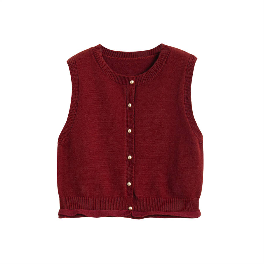 Tonlion Knitwear Women's Dark Red Crew Neck Moderate Cardigan
