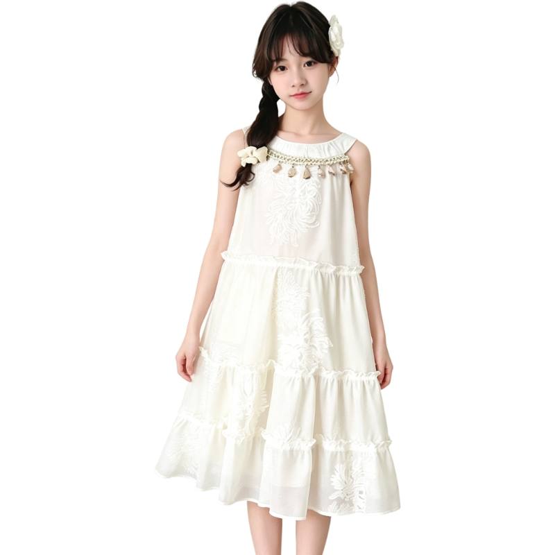 YALU Grade School Dresses Crew Neck Moderate Midi Skirt