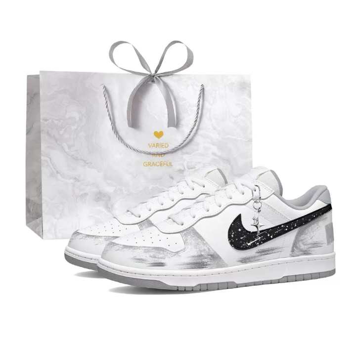 Nike Nike Big Star Gray Relic Leather Slip Resistant Lightweight Low top Skateboard Shoes Men's Black White Gray