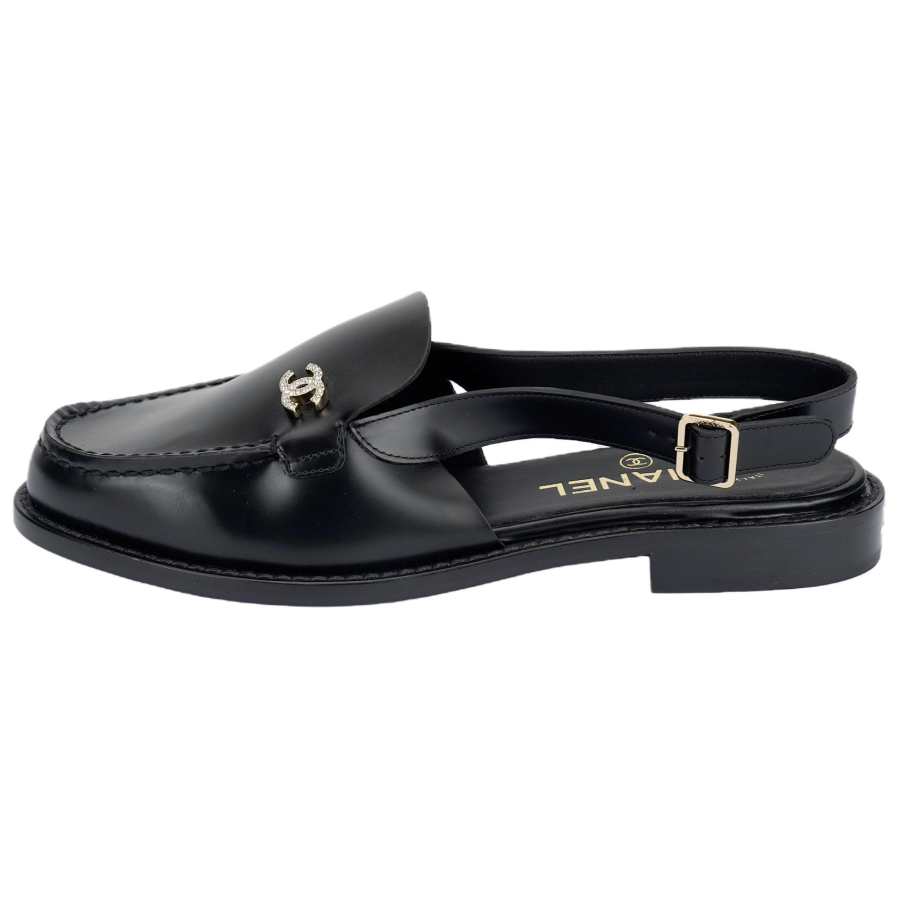 CHANEL 25P Leather Casual Shoes Women's Black