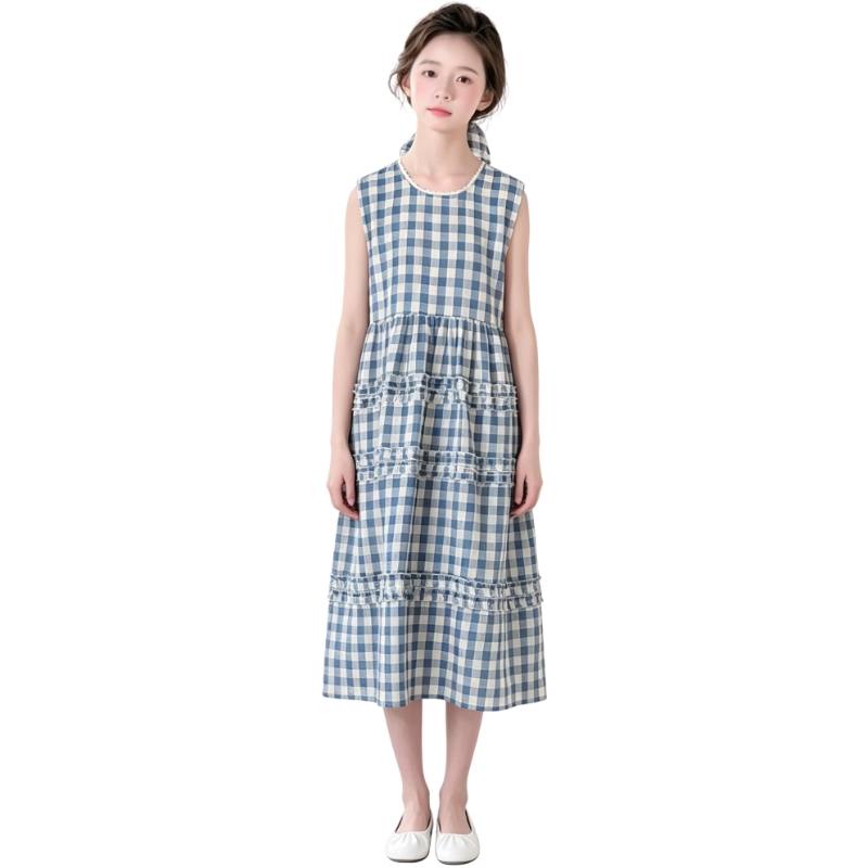 YALU Grade School Dresses Crew Neck Moderate Midi Skirt Stretch