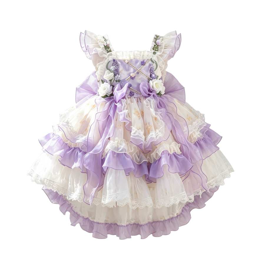 Lanza Kids Dresses Square Collar Moderate Midi Skirt