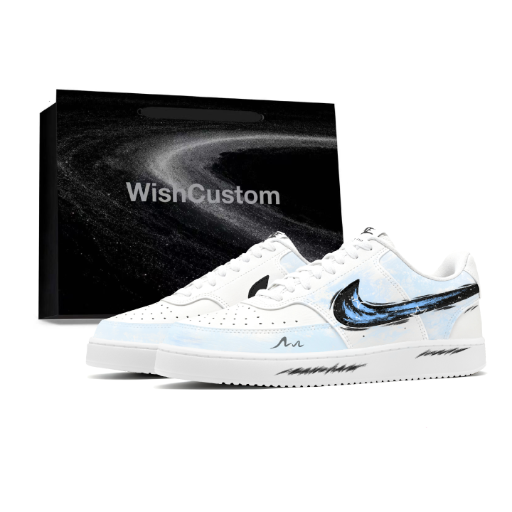 Nike Nike Court Vision 1 Cyan Ink Wave Slip Resistant Abrasion Resistant Low top Skateboard Shoes Unisex Black White Blue