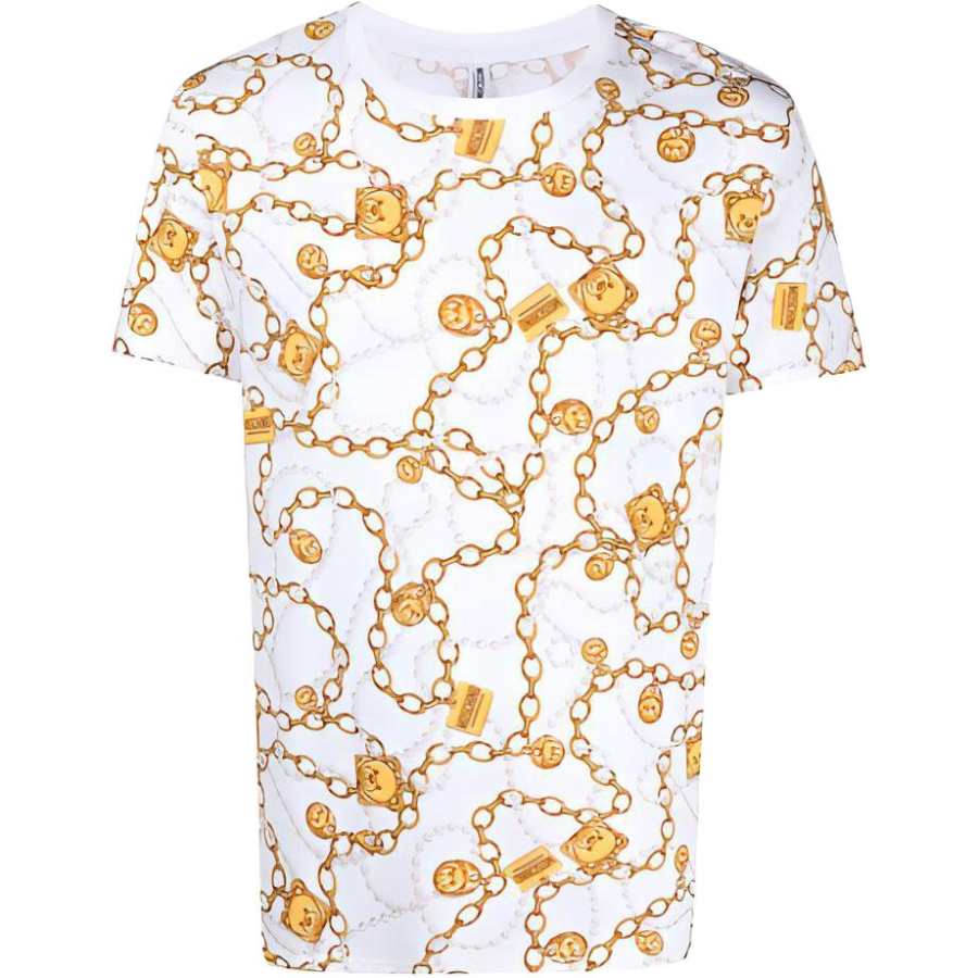 MOSCHINO T Shirts Men's White Crew Neck Moderate Straight Fit