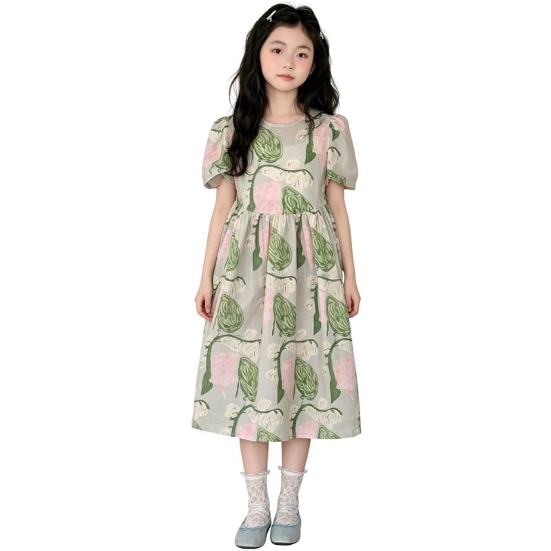 YALU Grade School Dresses Lapel Moderate Midi Skirt Stretch