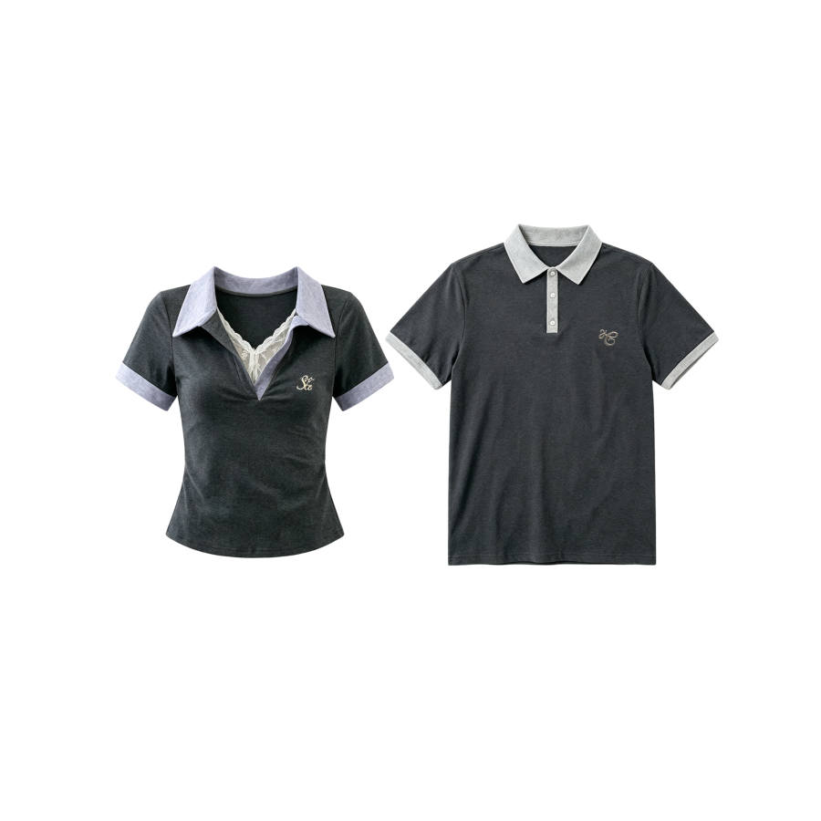 TUSHIFEI Couple Sets Women's Polo Collar Moderate