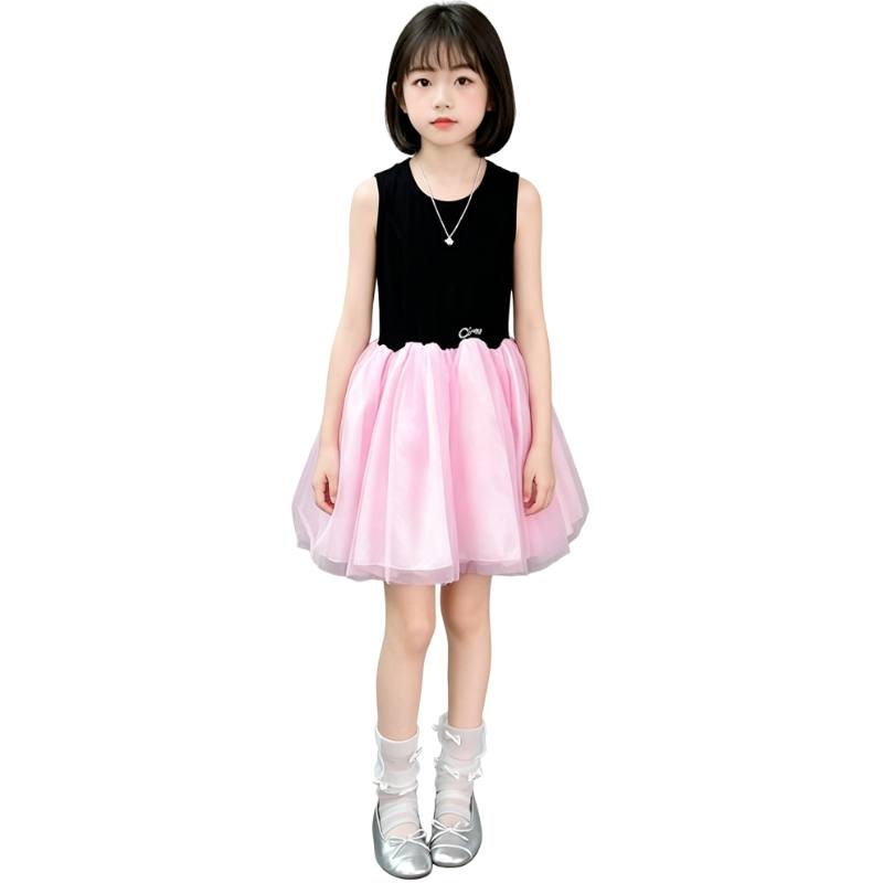 YALU Grade School Dresses Crew Neck Moderate Midi Skirt Stretch