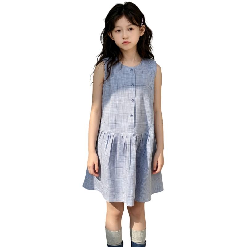 YALU Grade School Dresses Crew Neck Moderate Midi Skirt Stretch