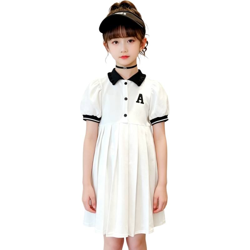 YALU Grade School Dresses Lapel Moderate Midi Skirt Stretch