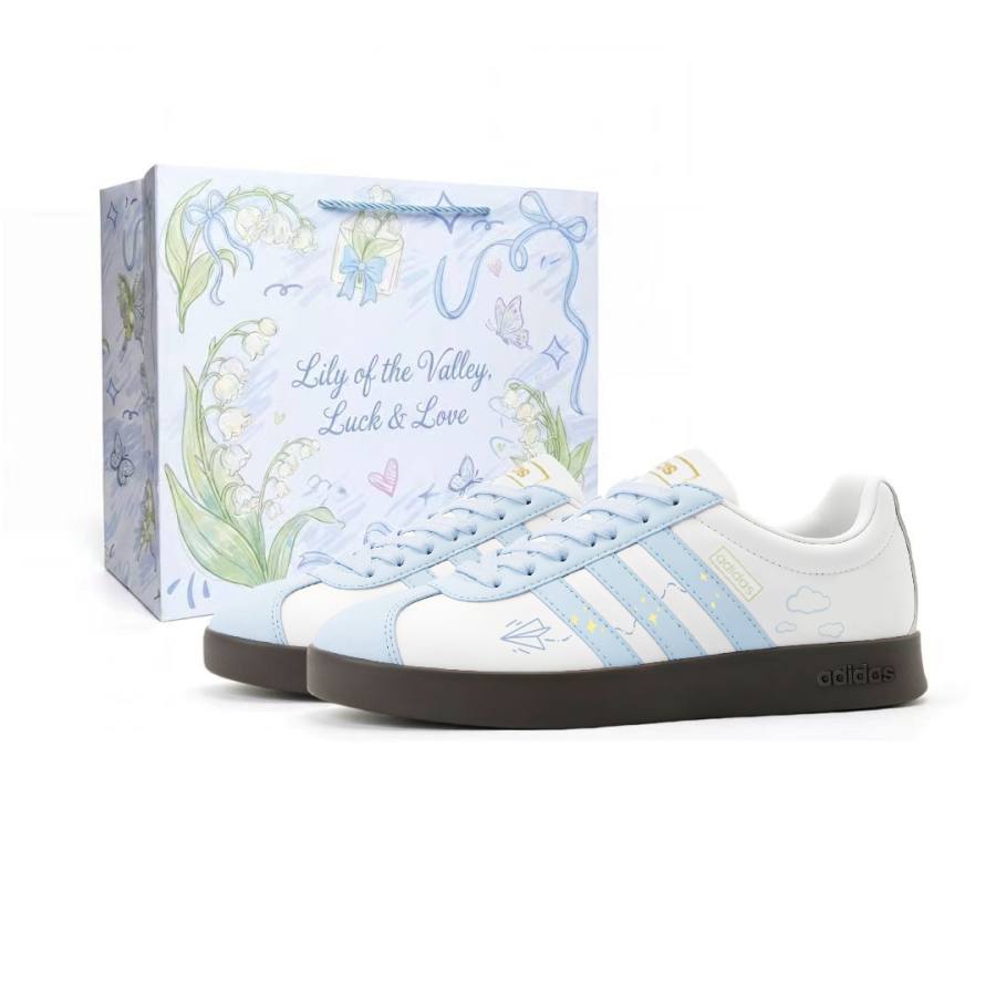 Adidas Adidas Vl Court Classic Lily Of The Valley Letter Synthetic Leather Abrasion Resistant Lightweight Low top