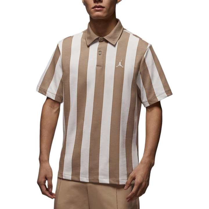 Jordan Jordan Golf Clothing Men's Khaki Brown White Stripes Lapel Moderate