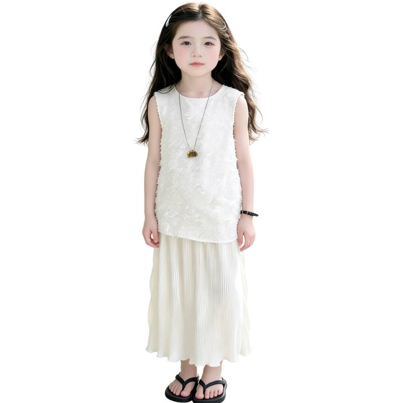 YALU Grade School Dresses Crew Neck Moderate Midi Skirt