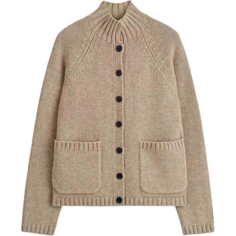 COS Sweaters Women's Dark Beige Turtleneck Moderate Cardigan