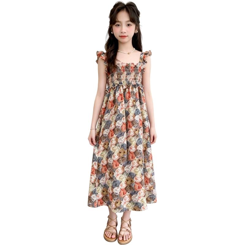YALU Grade School Dresses Camisole Moderate Midi Skirt Stretch