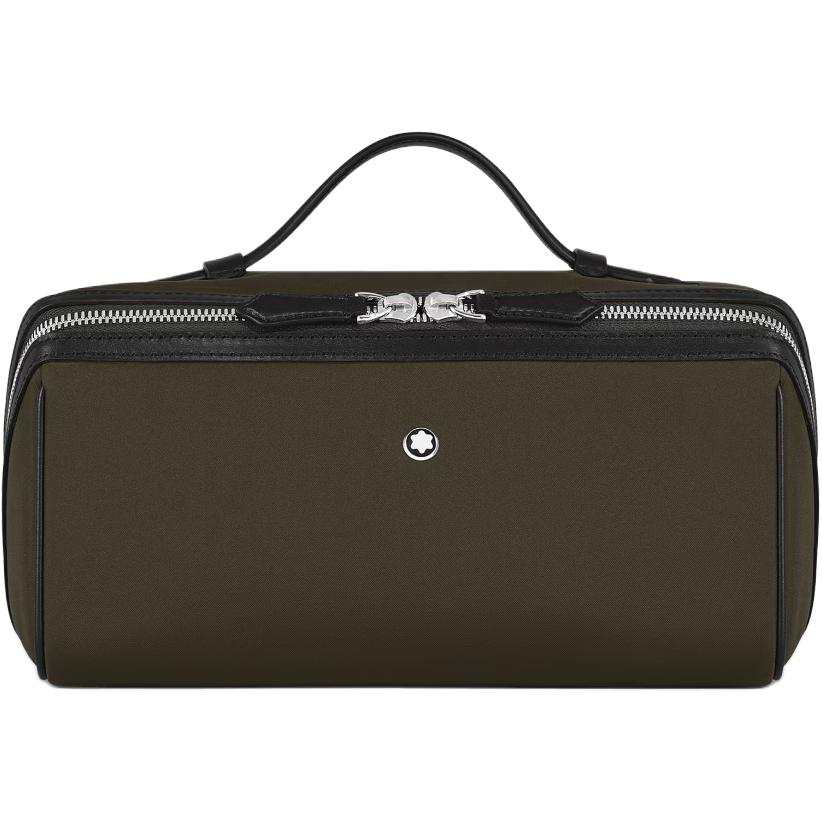 MONTBLANC Zip Closure Fabric With Leather Toiletry Bag Unisex Khaki