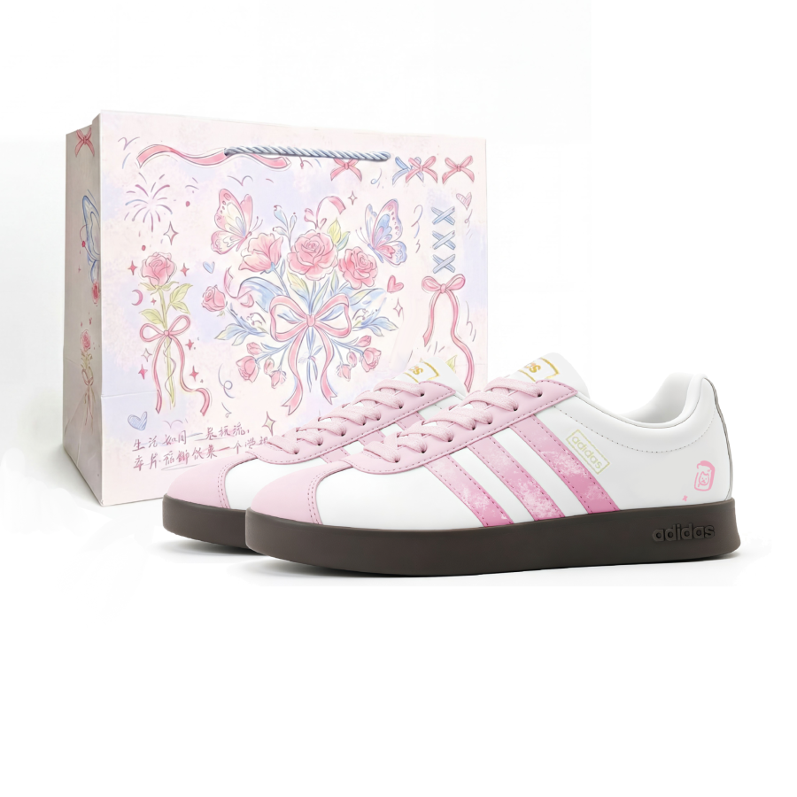 Adidas Adidas Vl Court Classic Rose Pink Skateboard Shoes Unisex White Pink