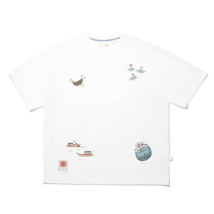 Li-Ning Li Ning T Shirts Unisex White Crew Neck Moderate