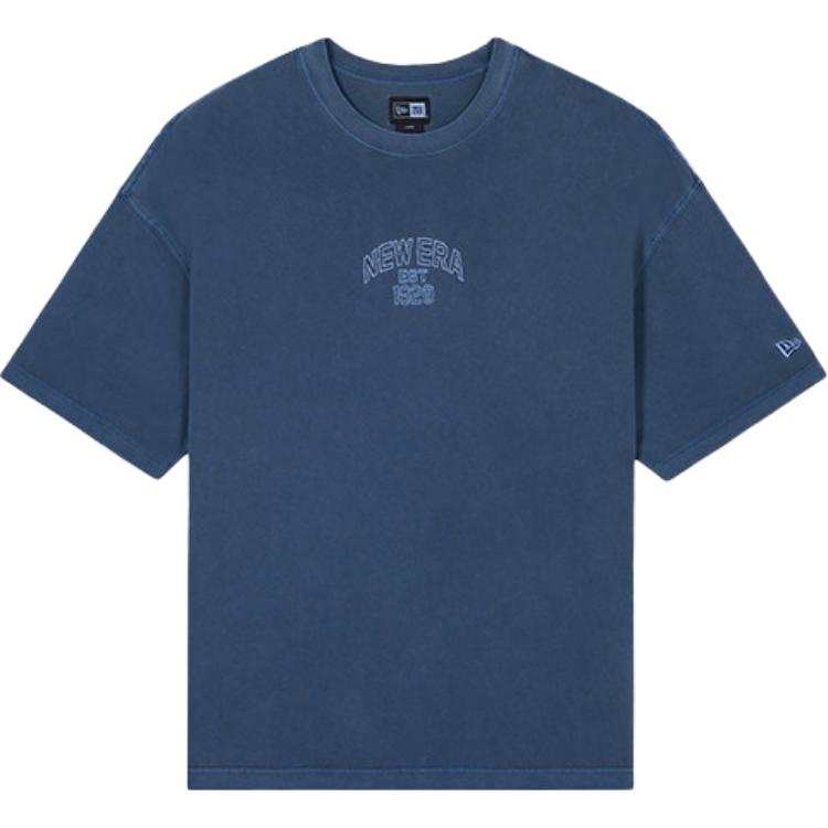 New Era T Shirts Unisex Washed Blue Crew Neck Moderate Straight Fit
