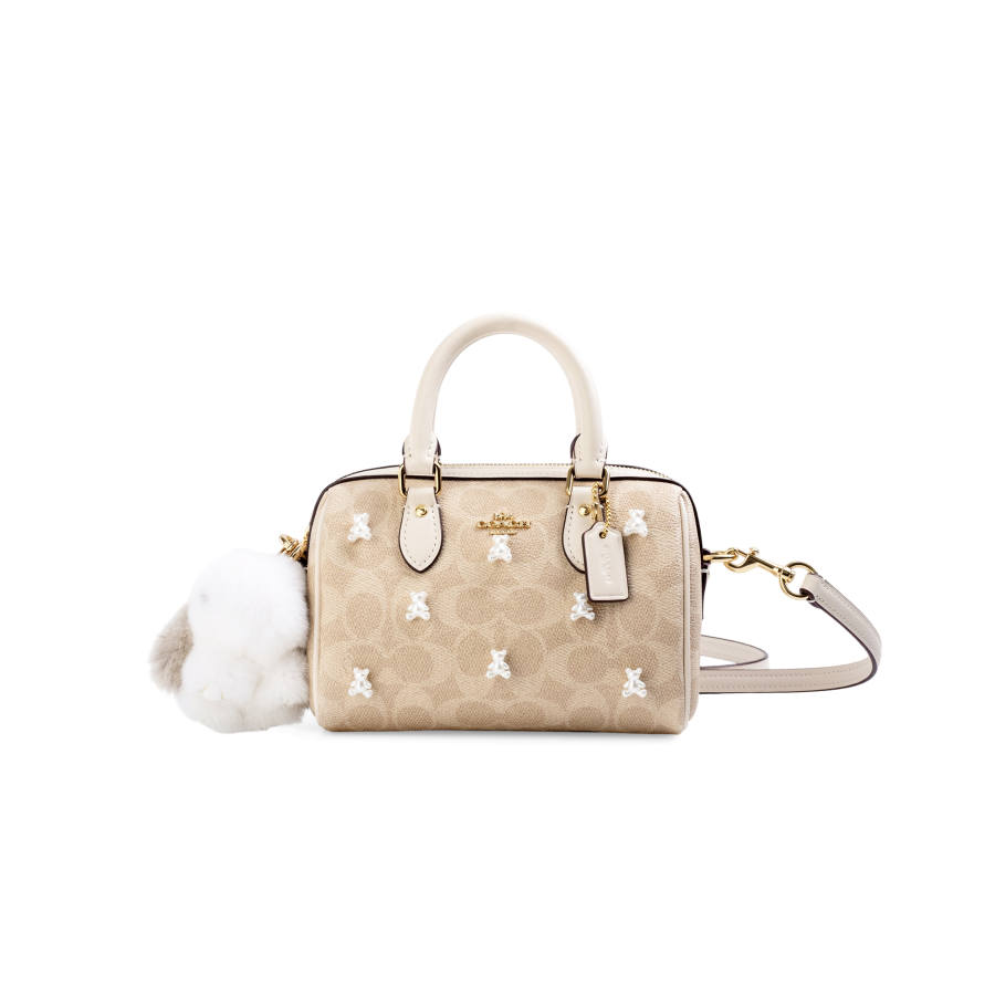 COACH Rowan Artificial Leather Shoulder Bag, Crossbody Bag, Handbag Small Women's Vanilla White