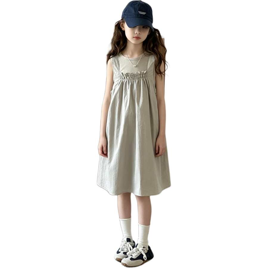 YALU Grade School Dresses Lapel Moderate Midi Skirt Stretch