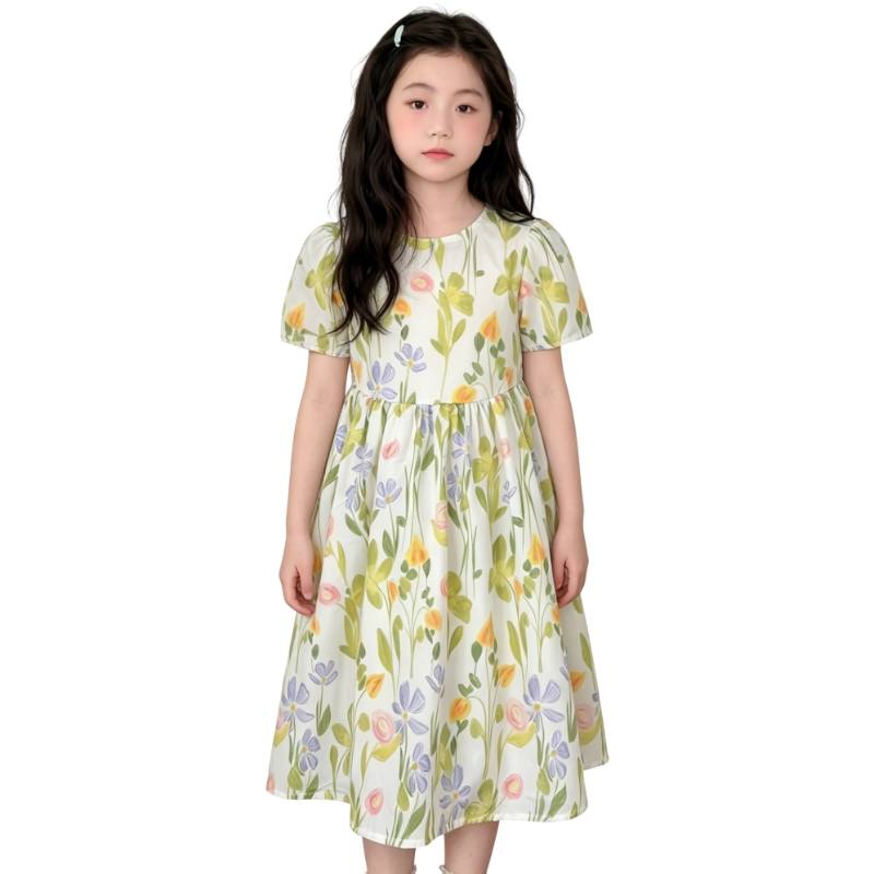 YALU Grade School Dresses Crew Neck Moderate Midi Skirt Stretch