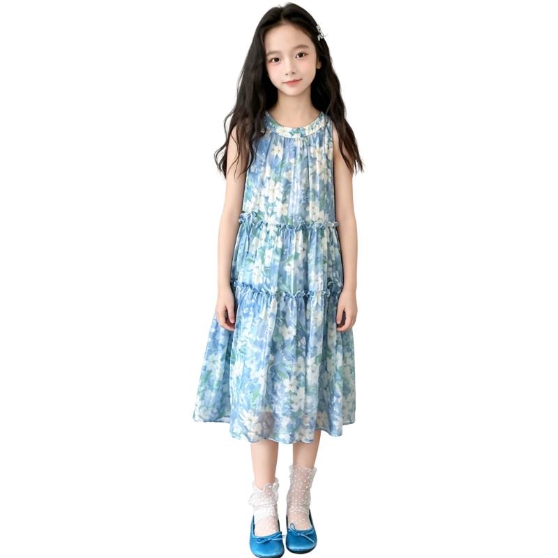 YALU Grade School Dresses Lapel Moderate Midi Skirt Stretch