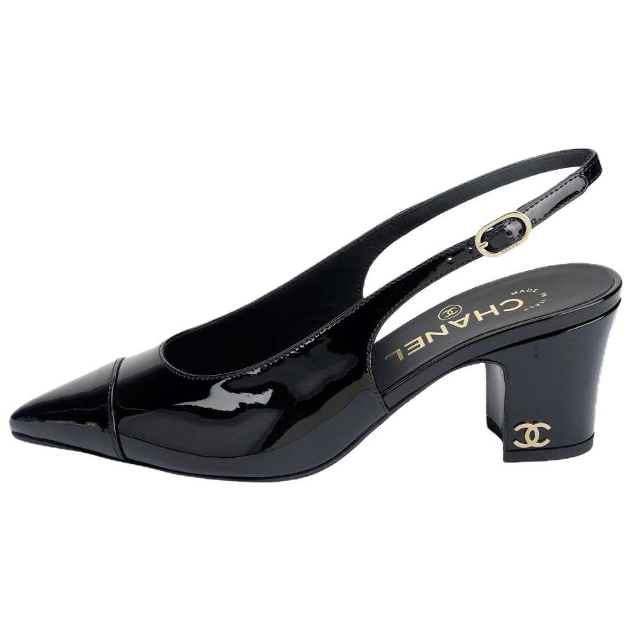 CHANEL Chunky Heel High Heels 6.5cm Women's Black